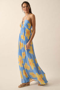 Heavenly Hibiscus Floral Crepe Halter Maxi Dress - ShopPromesa