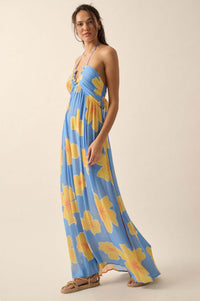 Heavenly Hibiscus Floral Crepe Halter Maxi Dress - ShopPromesa