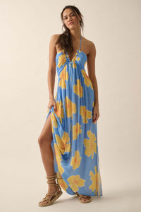 Heavenly Hibiscus Floral Crepe Halter Maxi Dress - ShopPromesa