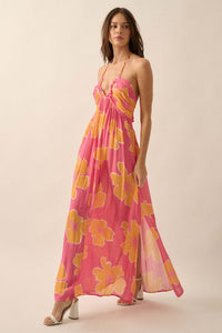 Heavenly Hibiscus Floral Crepe Halter Maxi Dress - ShopPromesa