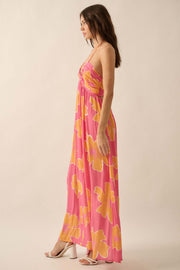 Heavenly Hibiscus Floral Crepe Halter Maxi Dress - ShopPromesa