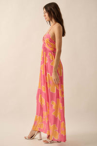 Heavenly Hibiscus Floral Crepe Halter Maxi Dress - ShopPromesa