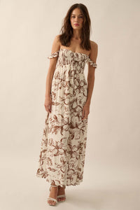 Windswept Petals Floral Off-Shoulder Maxi Dress - ShopPromesa