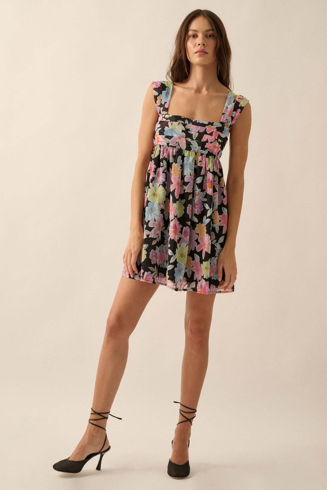 Beaming Blossoms Floral Chiffon Mini Dress - ShopPromesa