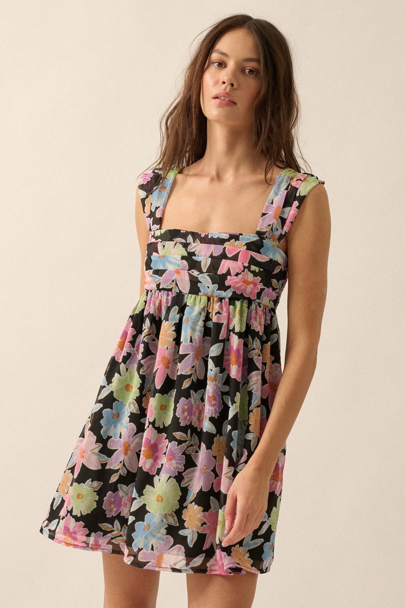 Beaming Blossoms Floral Chiffon Mini Dress - ShopPromesa