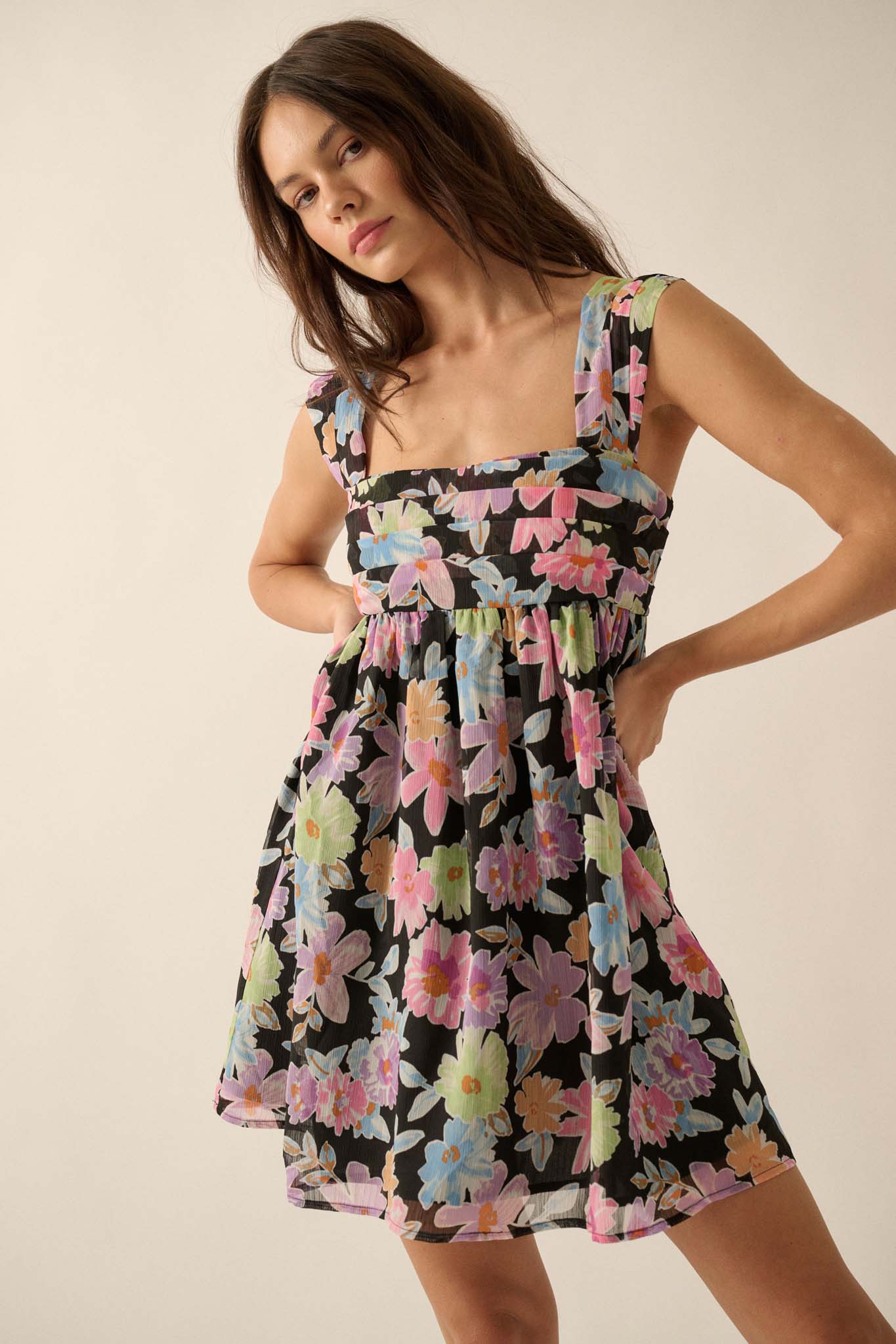 Beaming Blossoms Floral Chiffon Mini Dress - ShopPromesa