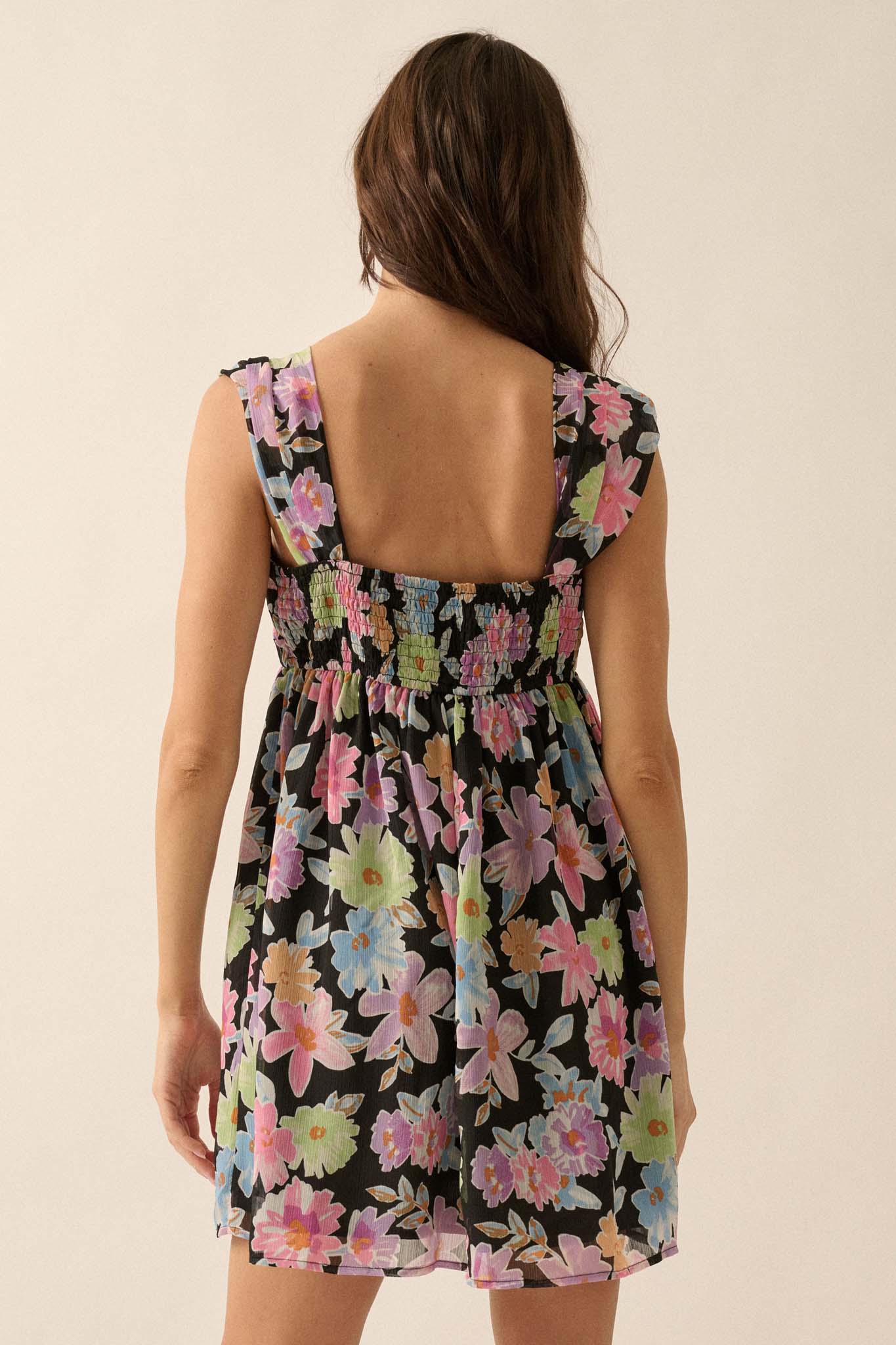 Beaming Blossoms Floral Chiffon Mini Dress - ShopPromesa