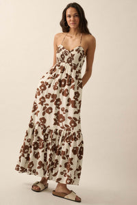 Poppy Prairie Smocked Floral Halter Maxi Dress - ShopPromesa