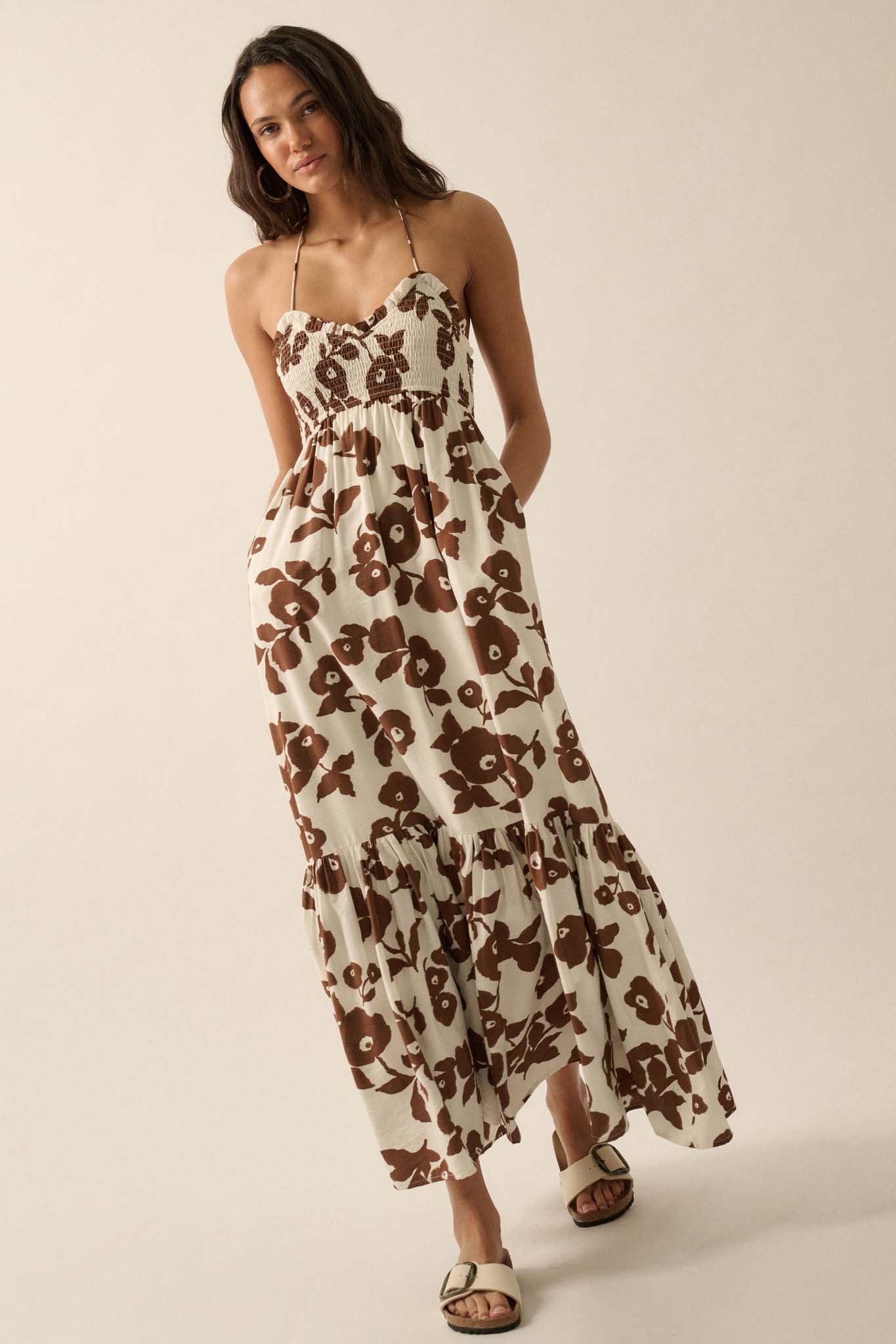 Poppy Prairie Smocked Floral Halter Maxi Dress - ShopPromesa