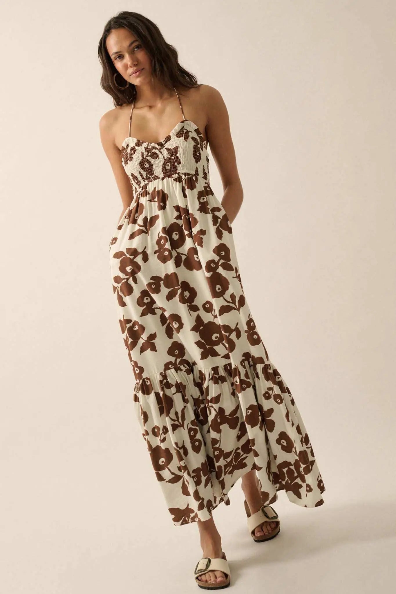 Poppy Prairie Smocked Floral Halter Maxi Dress Poppy Prairie Smocked Floral Halter Maxi Dress