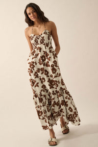 Poppy Prairie Smocked Floral Halter Maxi Dress - ShopPromesa