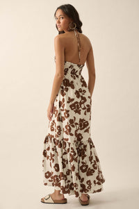 Poppy Prairie Smocked Floral Halter Maxi Dress - ShopPromesa