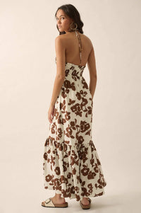 Poppy Prairie Smocked Floral Halter Maxi Dress - ShopPromesa