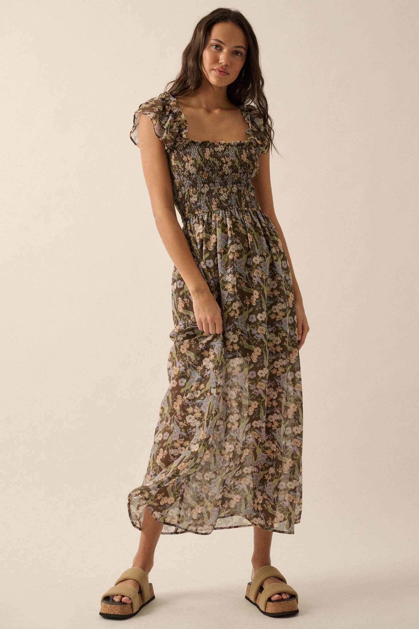 Timeless Grace Smocked Floral Chiffon Maxi Dress - ShopPromesa