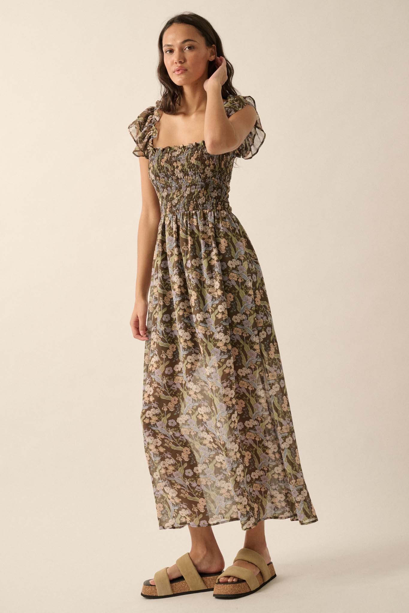 Timeless Grace Smocked Floral Chiffon Maxi Dress - ShopPromesa