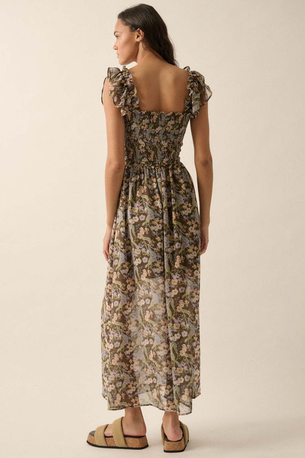 Timeless Grace Smocked Floral Chiffon Maxi Dress - ShopPromesa