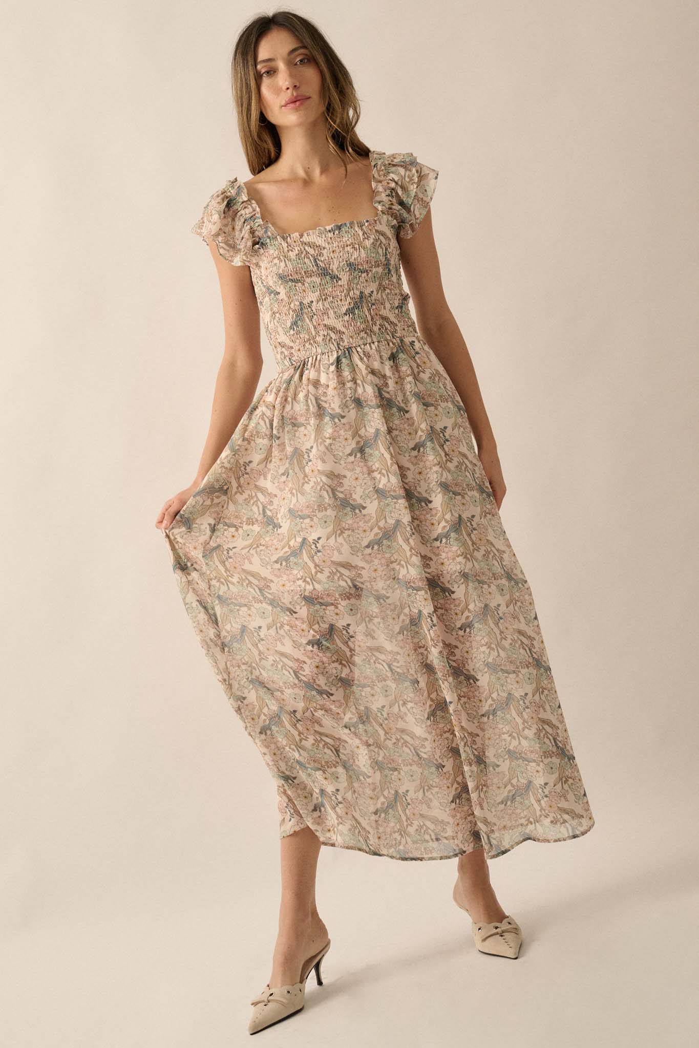 Timeless Grace Smocked Floral Chiffon Maxi Dress - ShopPromesa