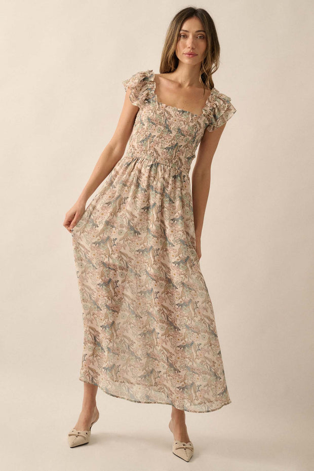 Timeless Grace Smocked Floral Chiffon Maxi Dress - ShopPromesa