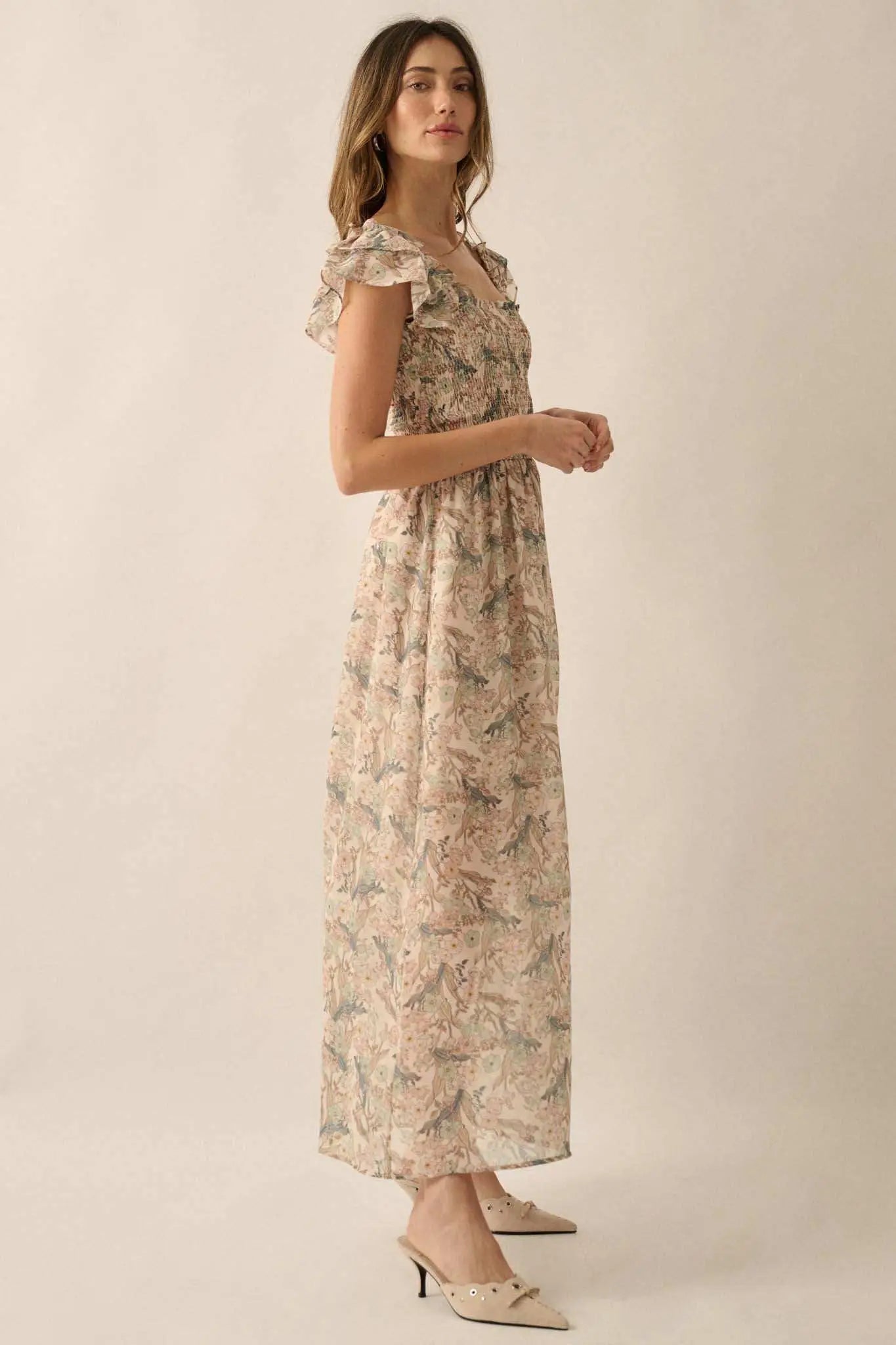 Timeless Grace Smocked Floral Chiffon Maxi Dress Timeless Grace Smocked Floral Chiffon Maxi Dress