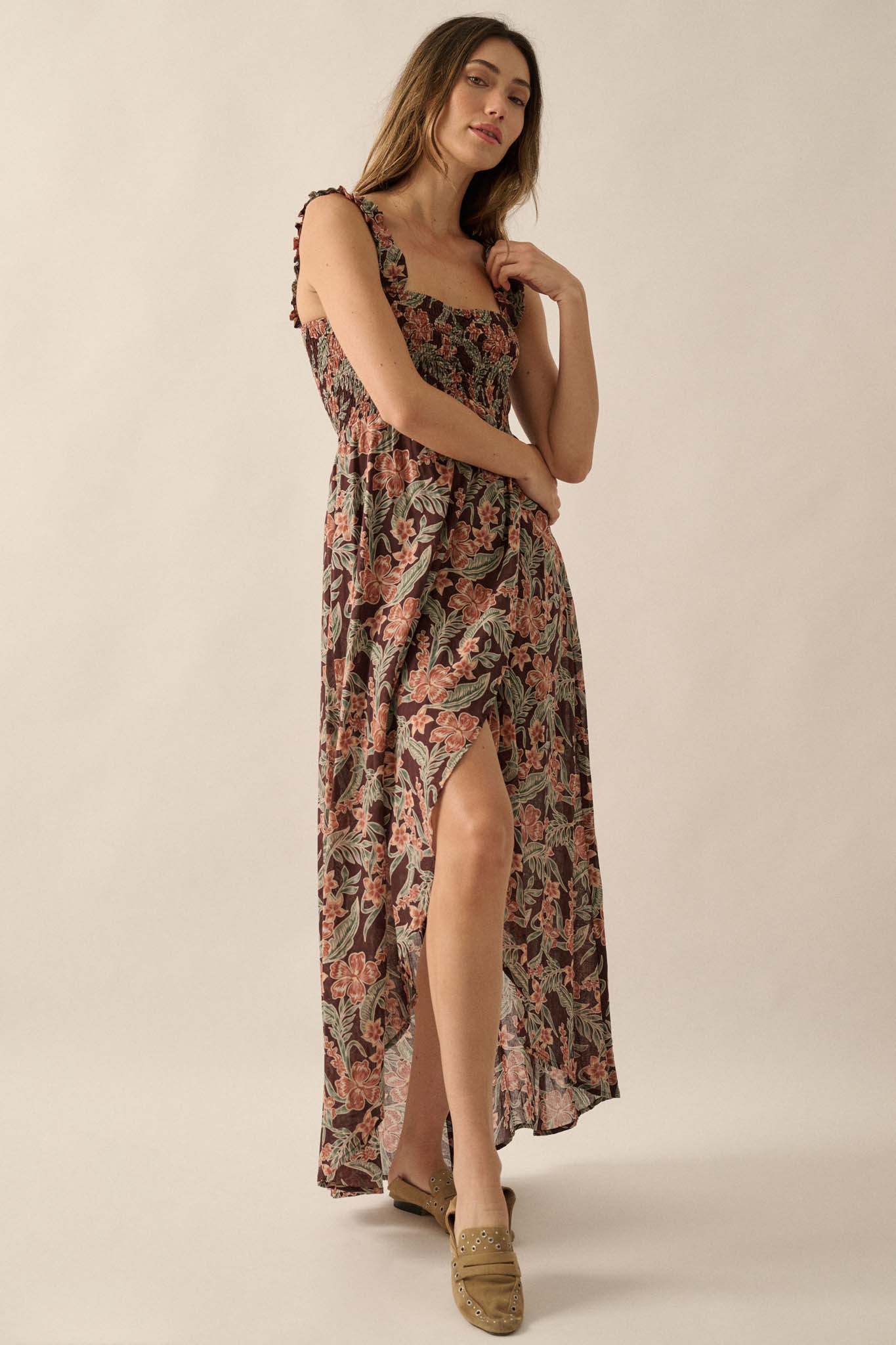 Sultry Season Floral High-Low Tulip Maxi Dress - ShopPromesa