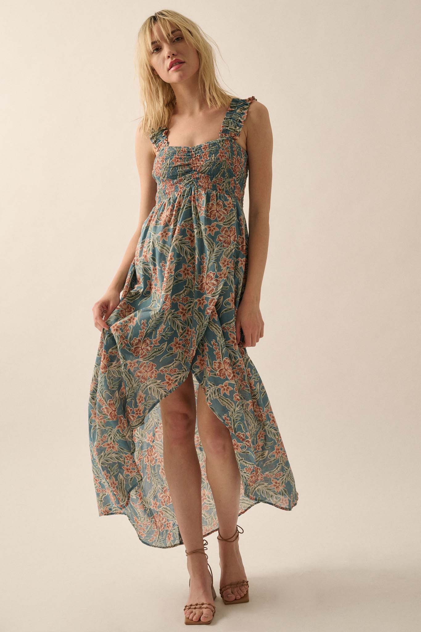 Sultry Season Floral High-Low Tulip Maxi Dress - ShopPromesa