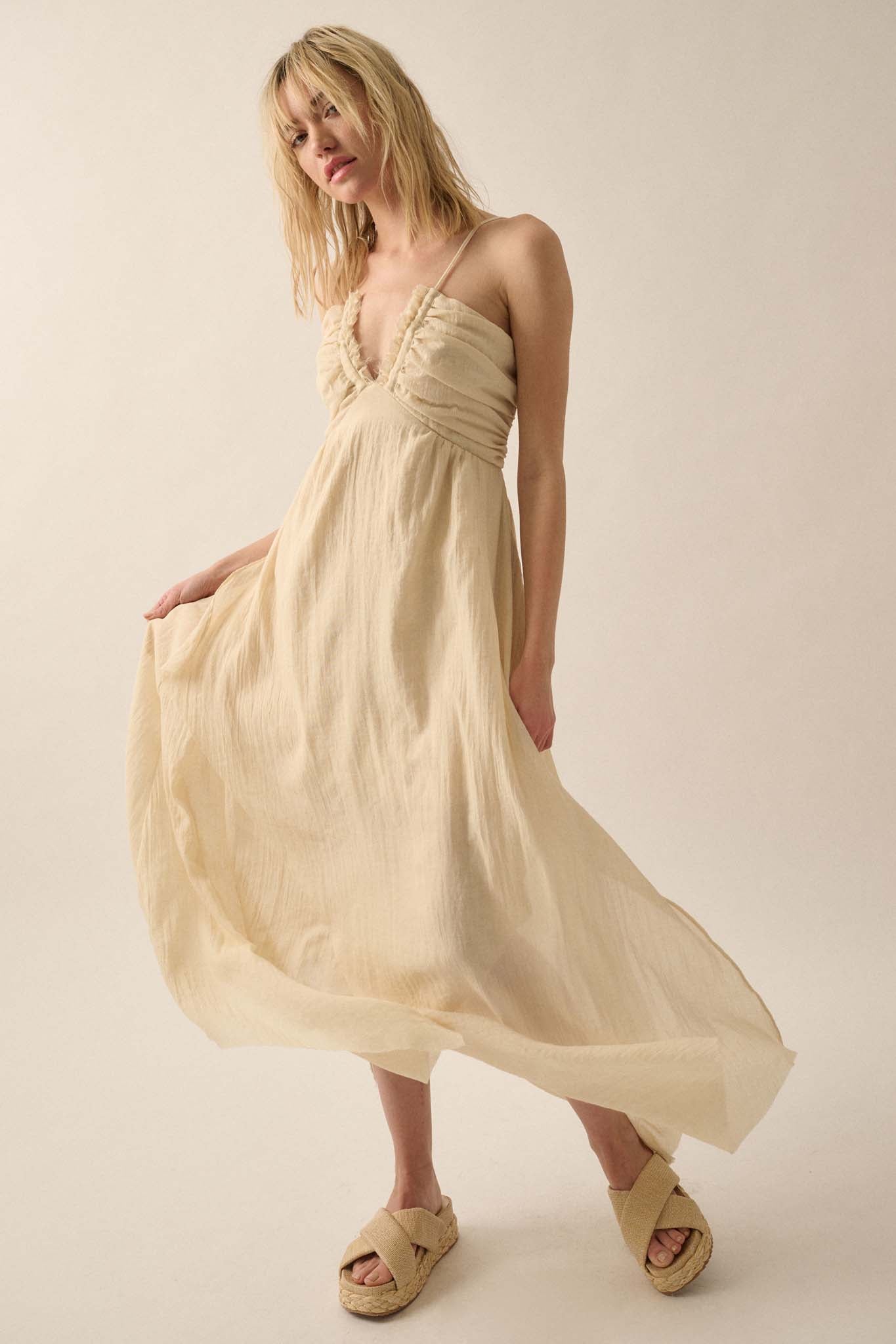 Floating on Air Layered Gauze Halter Maxi Dress - ShopPromesa