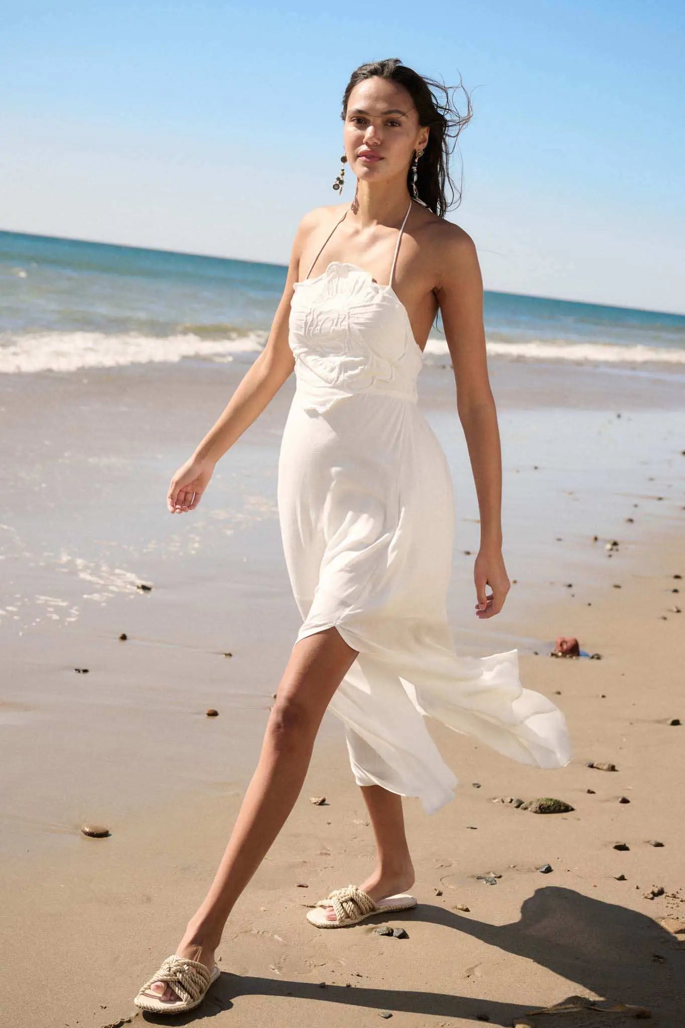 Like a Rose Embroidered Halter Maxi Dress Off White / L