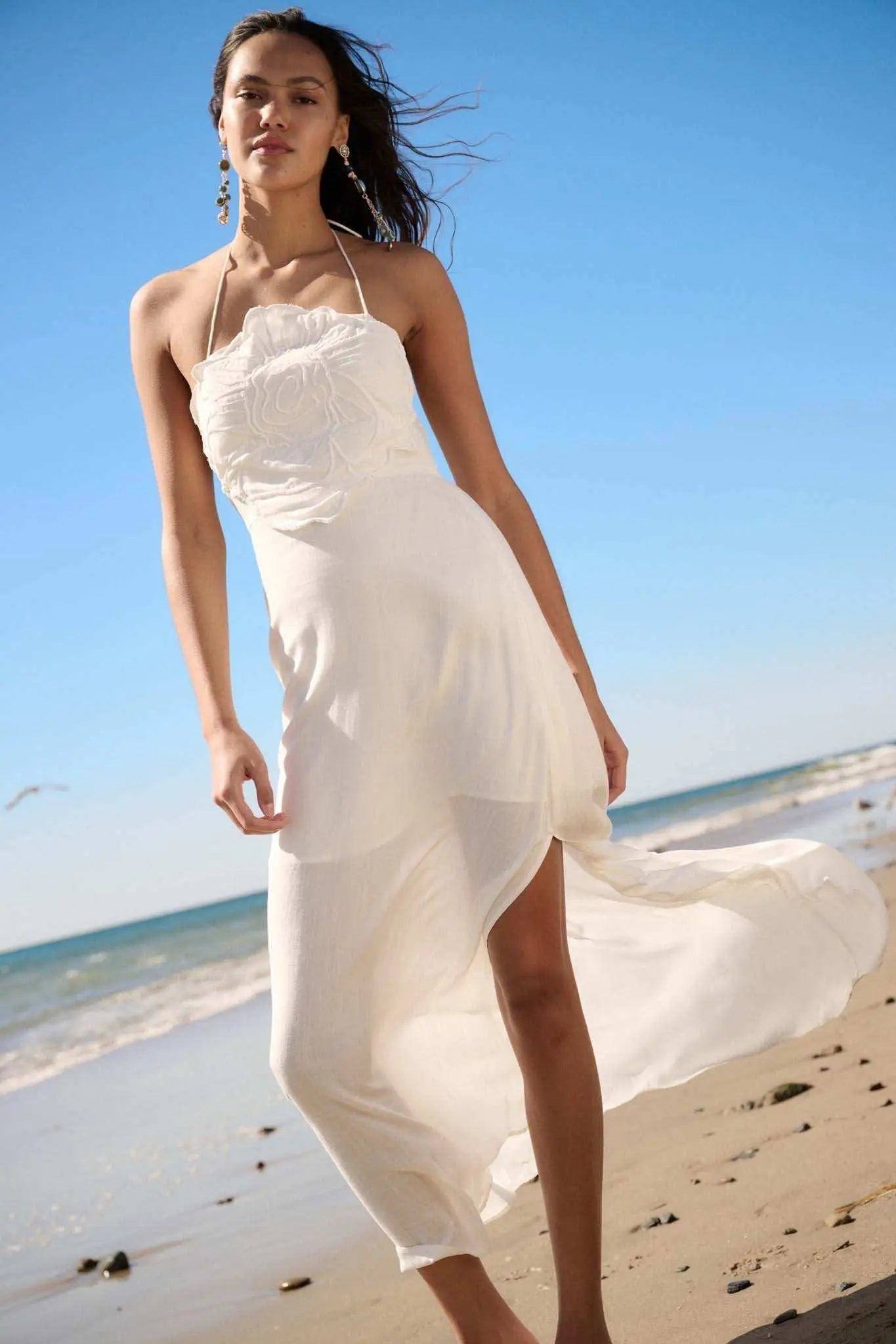 Like a Rose Embroidered Halter Maxi Dress Off White / L Like a Rose Embroidered Halter Maxi Dress Off White / L