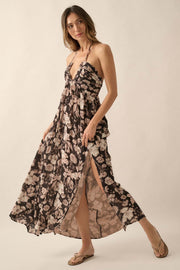 Elegant Blossoms Floral Crepe Halter Maxi Dress - ShopPromesa