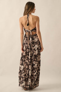 Elegant Blossoms Floral Crepe Halter Maxi Dress - ShopPromesa