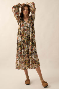 Blooming Harvest Tiered Floral Midi Prairie Dress - ShopPromesa