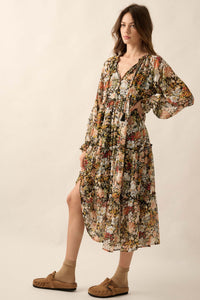 Blooming Harvest Tiered Floral Midi Prairie Dress - ShopPromesa