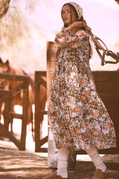 Blooming Harvest Tiered Floral Midi Prairie Dress - ShopPromesa