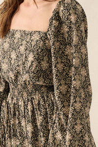 Heirloom Blooms Ornate Floral Peasant Mini Dress - ShopPromesa