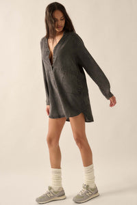 Long Weekend Acid-Wash Denim Mini Shirt Dress - ShopPromesa