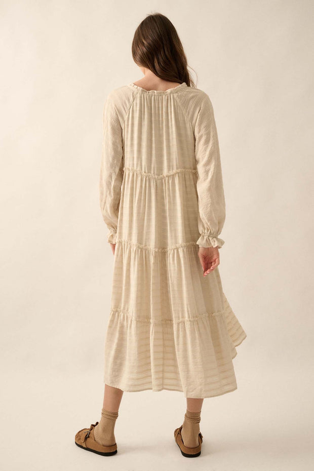 Begin Again Tiered Tonal-Stripe Midi Prairie Dress - ShopPromesa