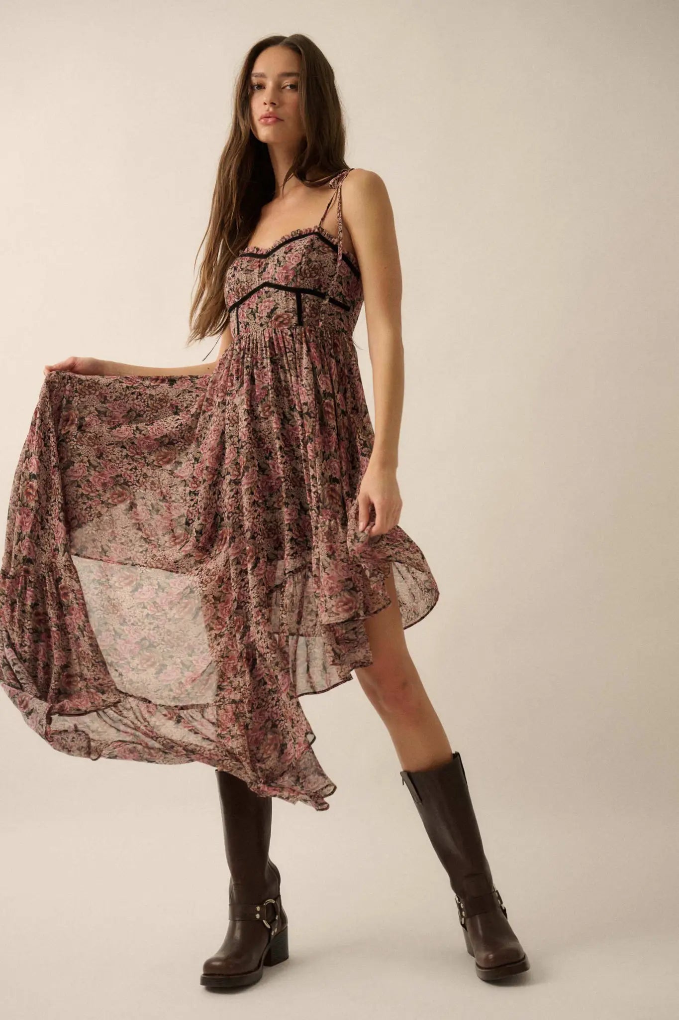 Floral Winds Asymmetrical Chiffon Maxi Dress Floral Winds Asymmetrical Chiffon Maxi Dress
