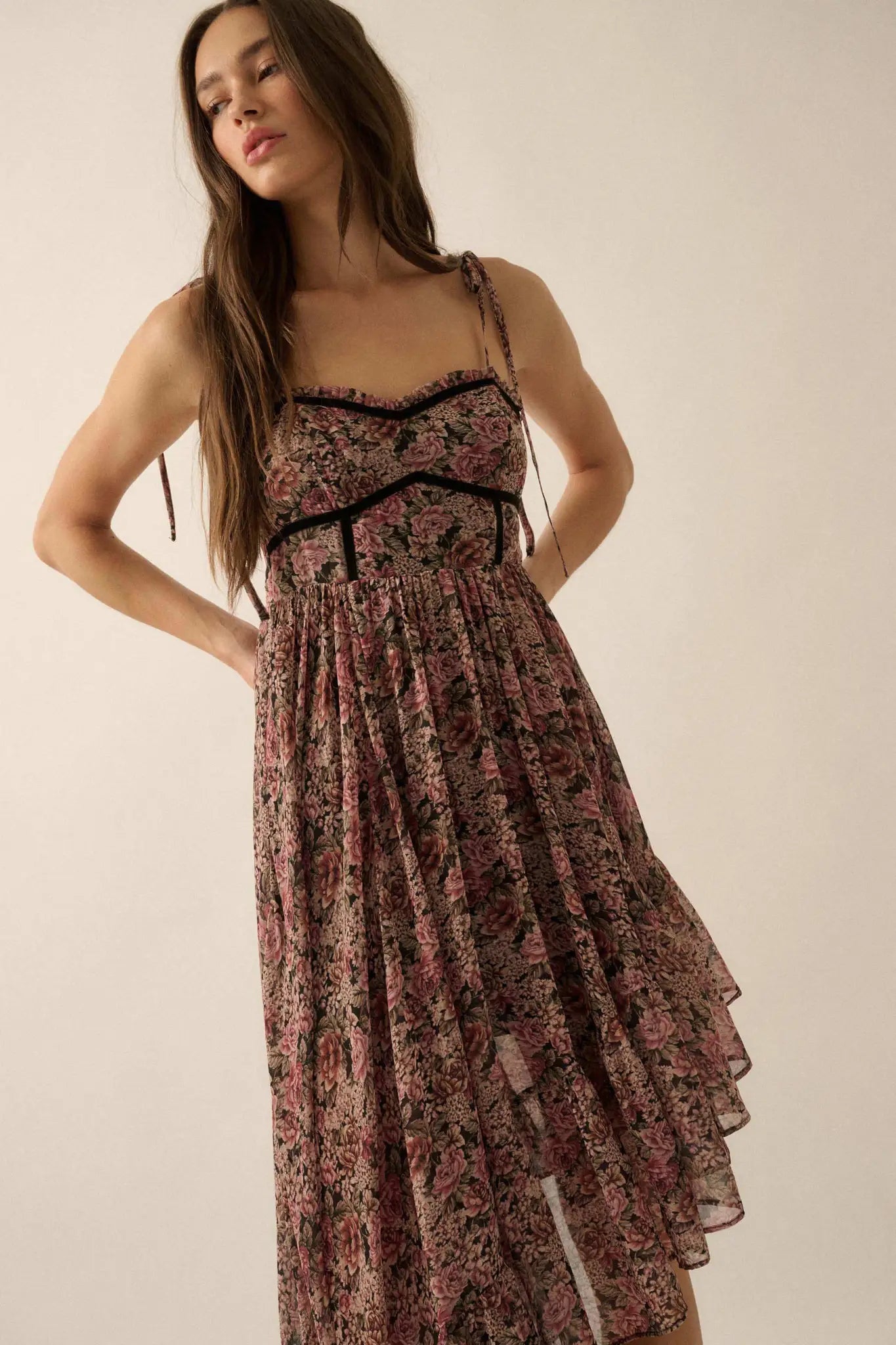 Floral Winds Asymmetrical Chiffon Maxi Dress - ShopPromesa