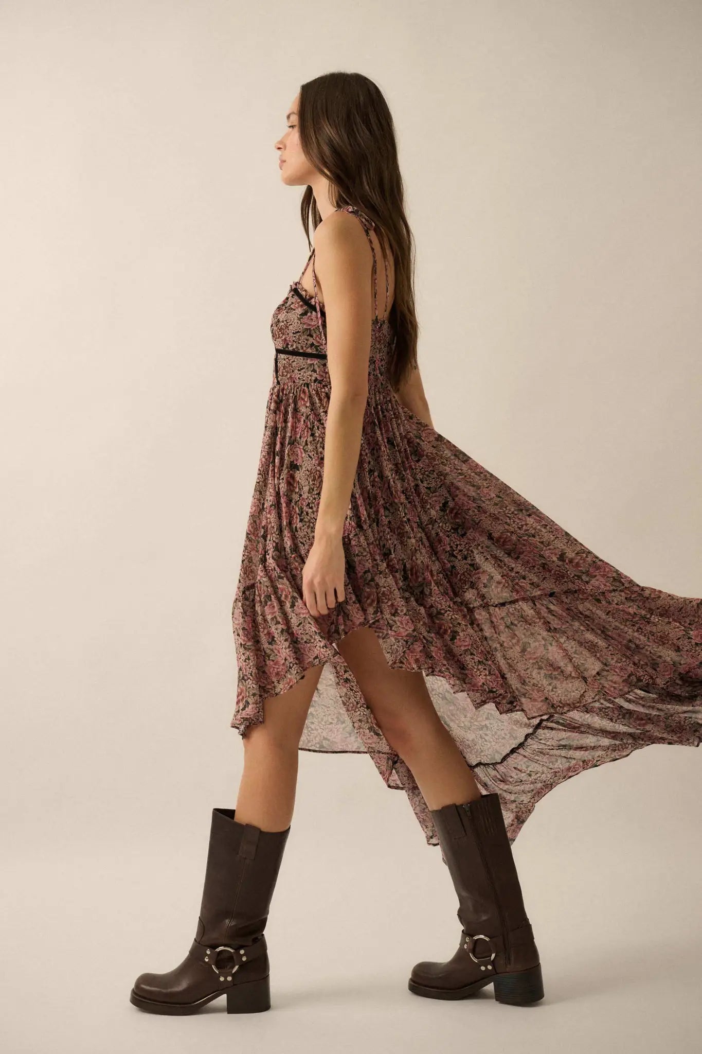 Floral Winds Asymmetrical Chiffon Maxi Dress Floral Winds Asymmetrical Chiffon Maxi Dress