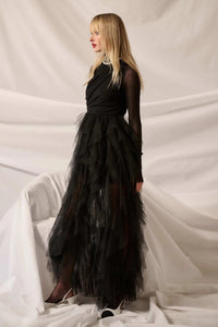 Queen of the Night Tiered Ruffled Tulle Maxi Dress - ShopPromesa