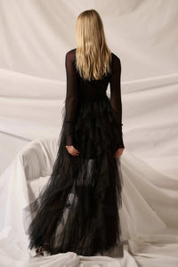 Queen of the Night Tiered Ruffled Tulle Maxi Dress - ShopPromesa