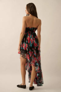 Rose Bouquet Strapless Asymmetrical Floral Dress - ShopPromesa
