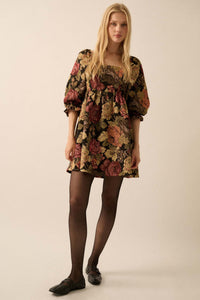 Haute Harvest Floral Tapestry Babydoll Mini Dress - ShopPromesa