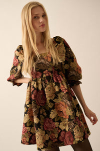 Haute Harvest Floral Tapestry Babydoll Mini Dress - ShopPromesa