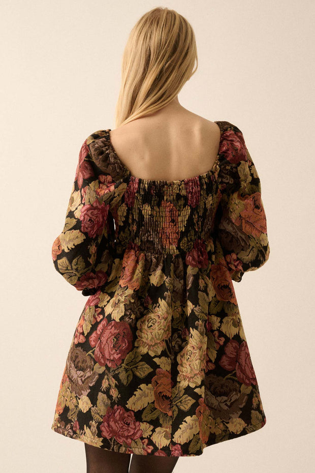 Haute Harvest Floral Tapestry Babydoll Mini Dress - ShopPromesa