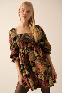 Haute Harvest Floral Tapestry Babydoll Mini Dress - ShopPromesa