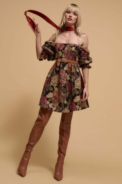 Haute Harvest Floral Tapestry Babydoll Mini Dress - ShopPromesa