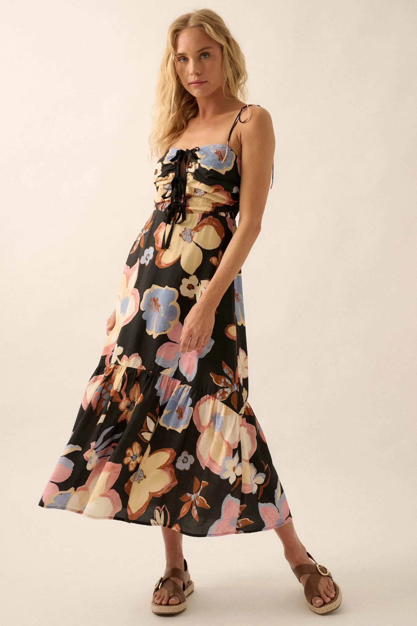 Grow for It Textured Floral Tie-Front Midi Dress - ShopPromesa
