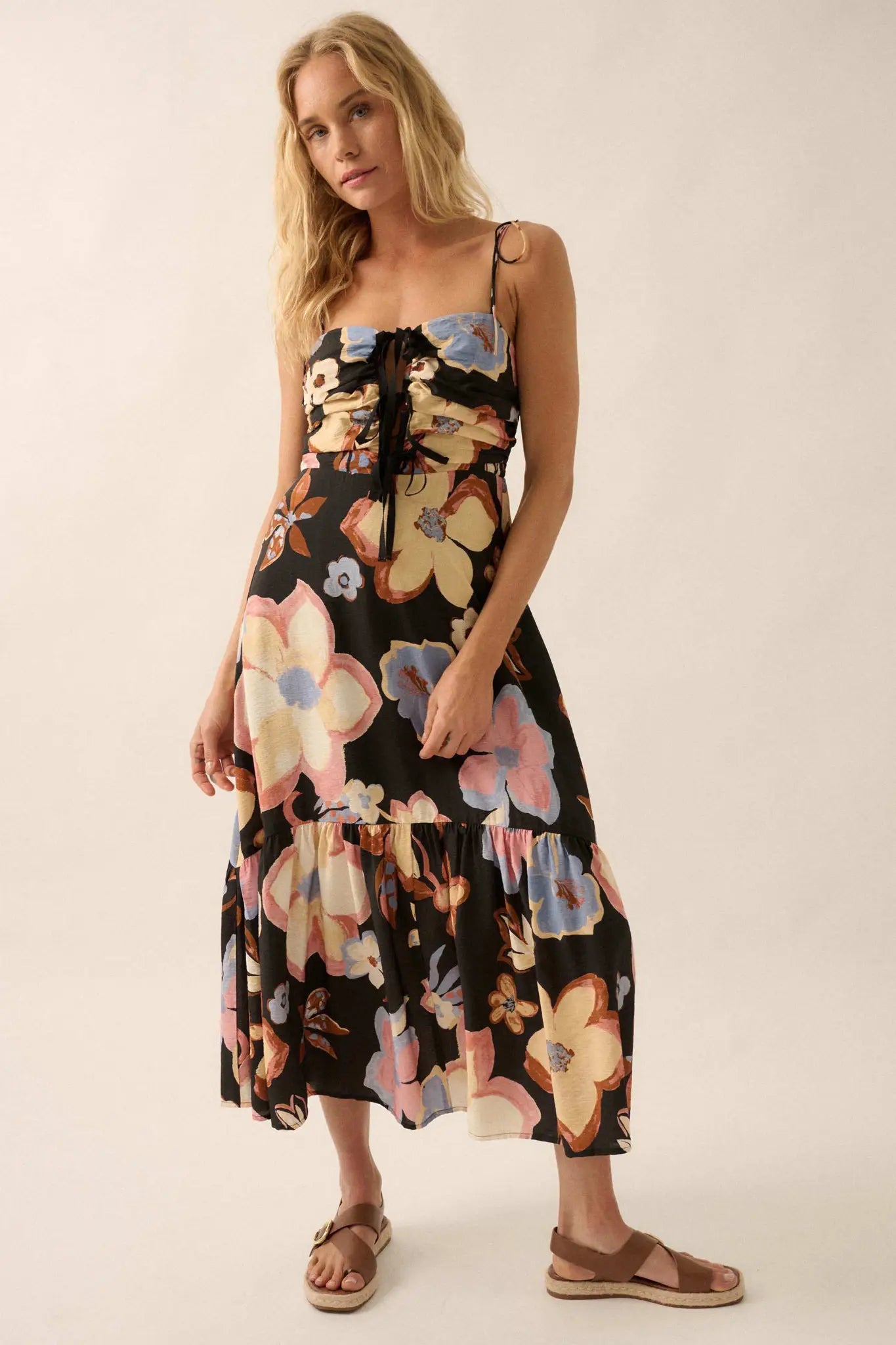 Grow for It Textured Floral Tie-Front Midi Dress - ShopPromesa