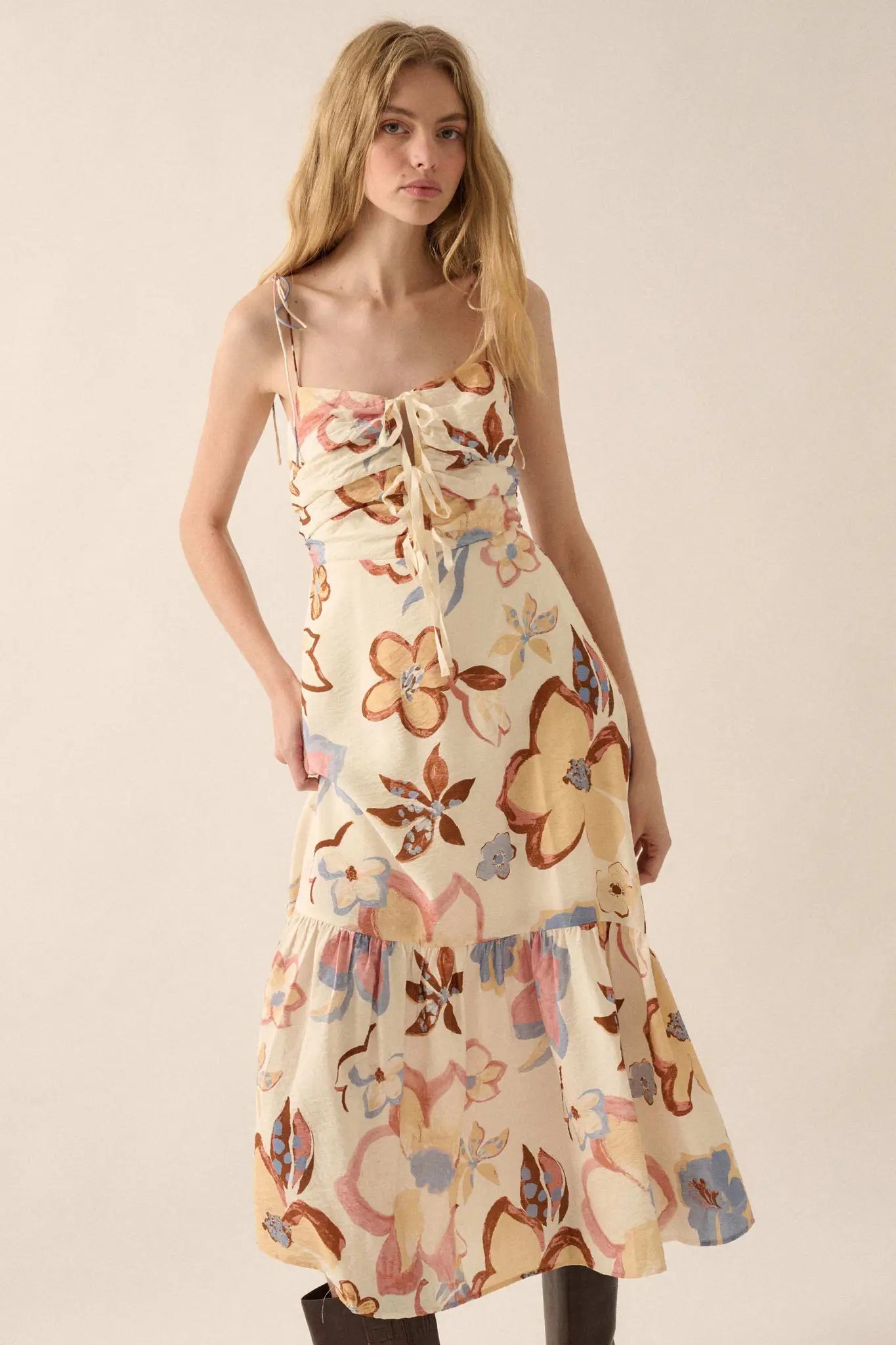 Grow for It Textured Floral Tie-Front Midi Dress - ShopPromesa